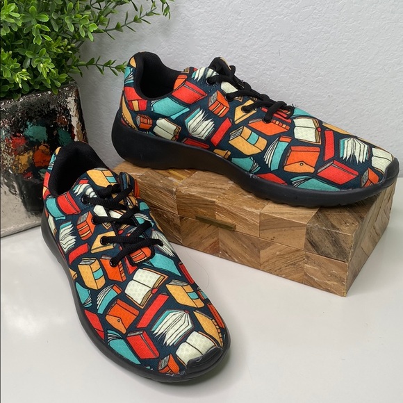 Groove Bags Other - Groove Bags Book Lovers Sneakers Colorful Book Pattern Red, Orange, Teal Sz 11.5
